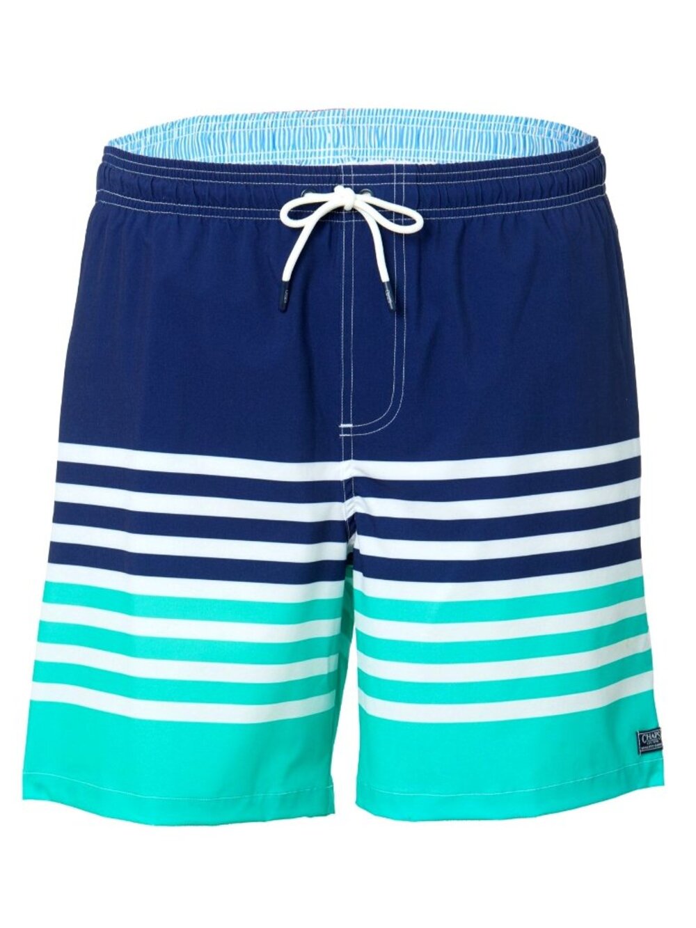 Chaps Mens L Navy Aqua Striped Swim Trunks UPF 50 Quick Dry Lined Board Shorts